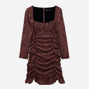 NWT Zara Pink & Black Leopard Printed Dress w/ Draping